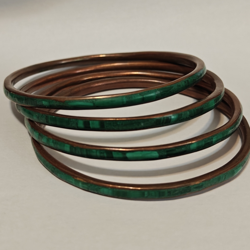 Vintage Malachite Bangle Bracelets Set Of Four